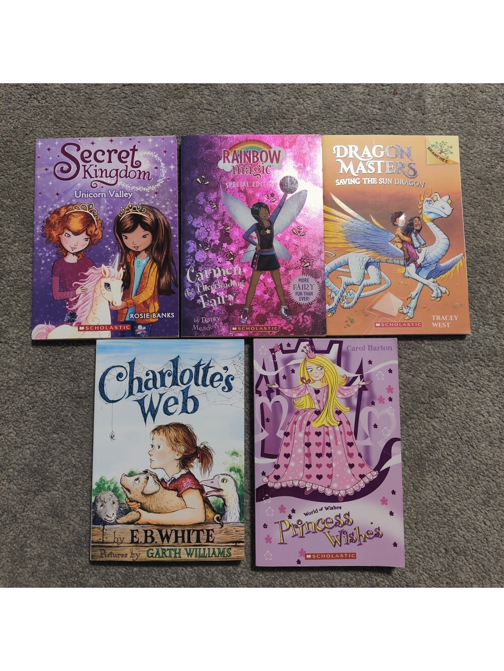 Lot of 5 Fantasy & Classic Chapter Books Charlotte's Web Dragon Masters Rainbow